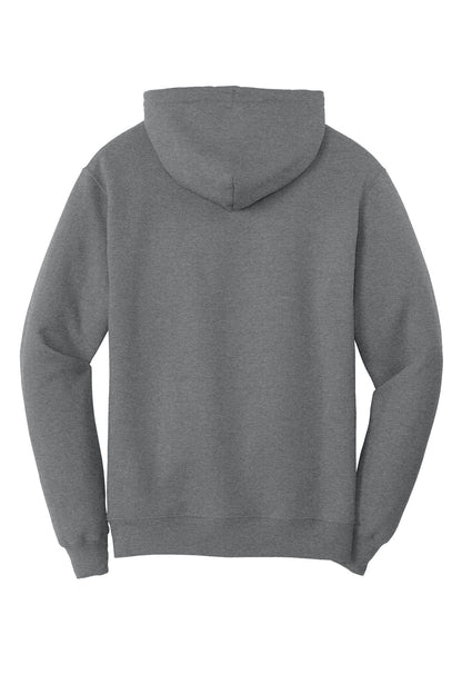Rear View of Graphite Hthr Port & Co Core Fleece Pullover Hooded Sweatshirt. PC78H
