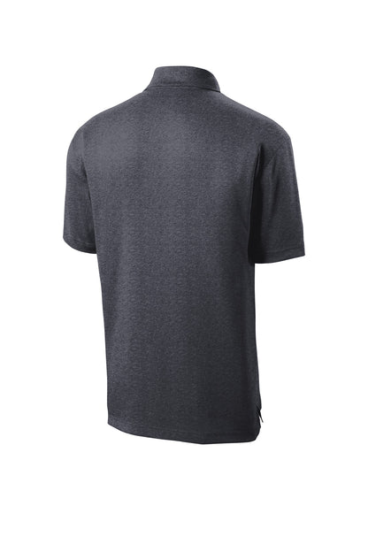 Rear View of Graphite Hthr Sport-Tek Heather Contender Polo. ST660 plain