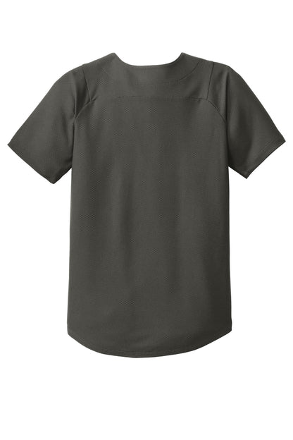Rear View of Graphite New Era Youth Diamond Era Full-Button Jersey. YNEA220 plain