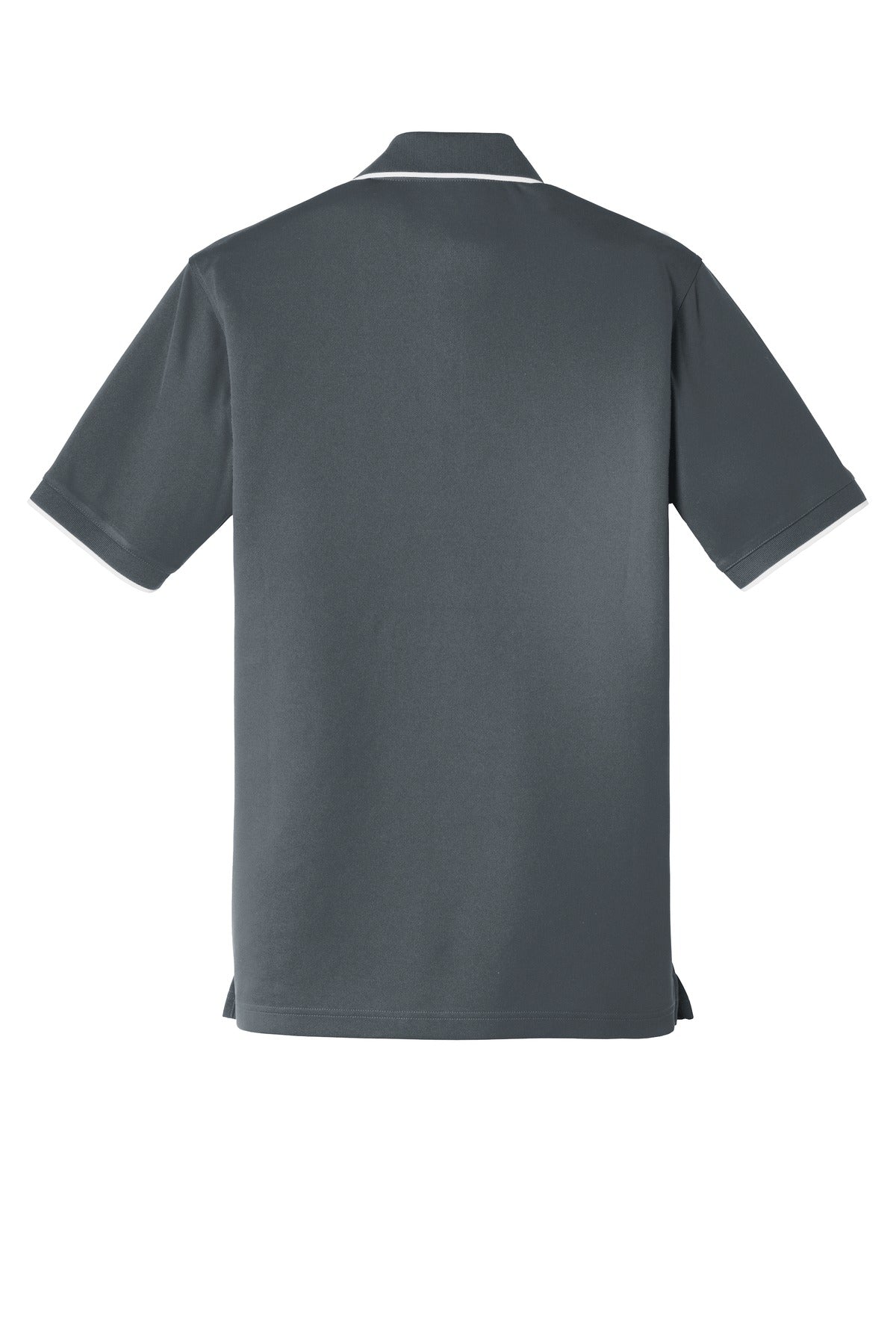 Rear View of Graphite/White Port Authority Dry Zone UV Micro-Mesh Tipped Polo. K111 plain