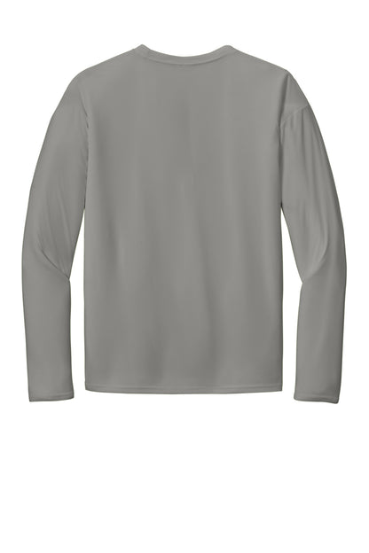 Rear View of Grey Concrete Port & Co Long Sleeve Performance Tee. PC380LS plain