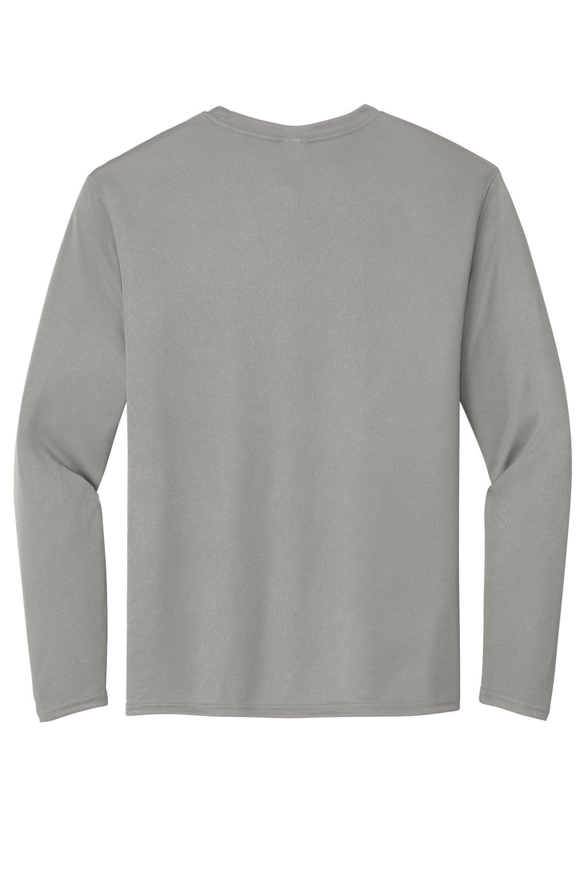 Rear View of Grey Concrete Port & Co Long Sleeve Performance Tee. PC380LS plain