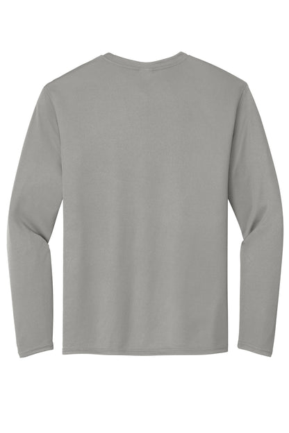 Rear View of Grey Concrete Port & Co Long Sleeve Performance Tee. PC380LS plain