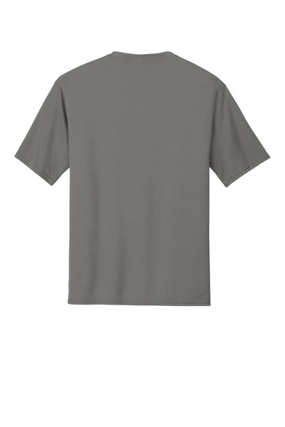 Rear View of Grey Concrete Port & Co Performance Tee. PC380 plain