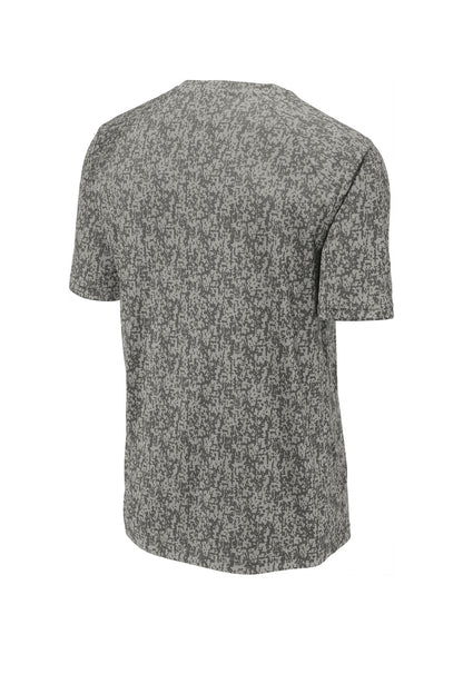 Rear View of Grey Concrete Sport-Tek Digi Camo Tee. ST460 plain