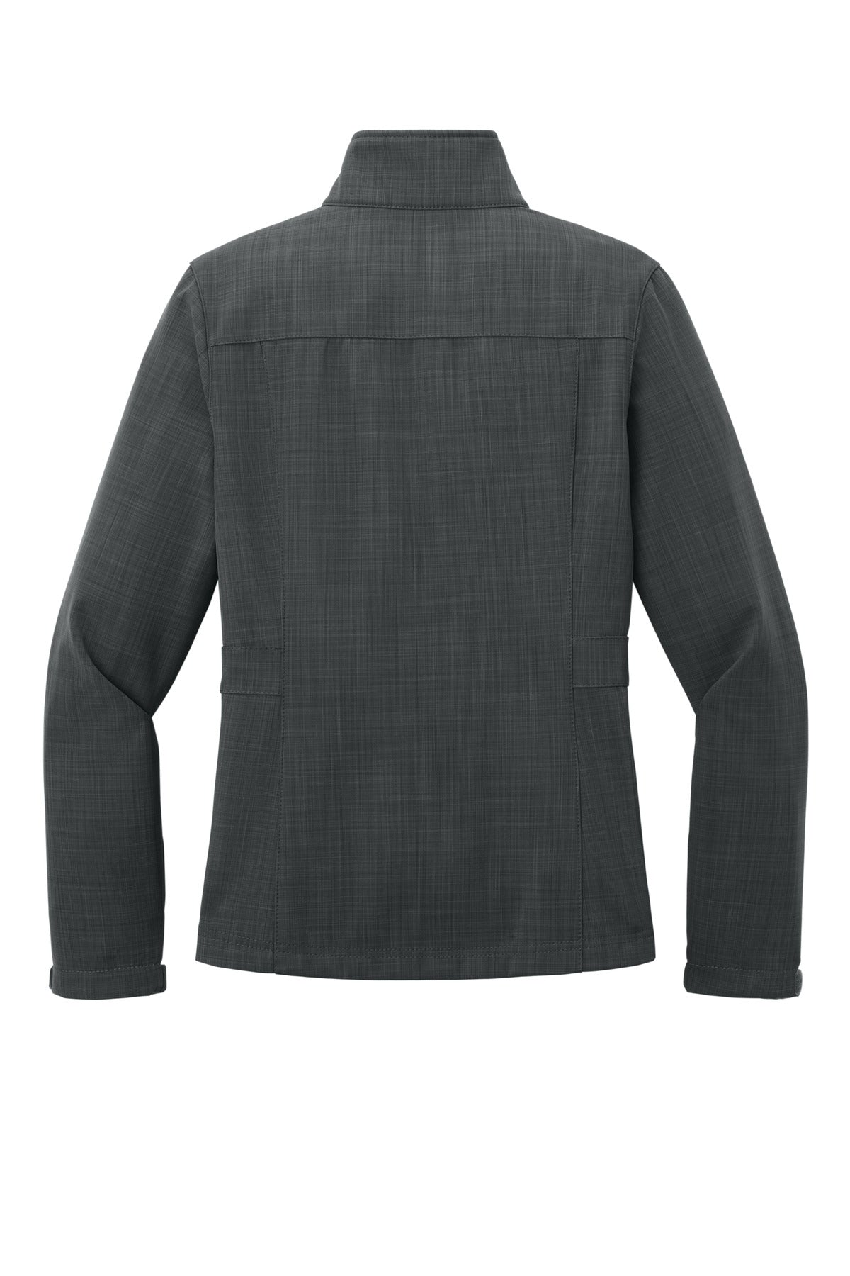 Rear View of Grey Eddie Bauer Women's Shaded Crosshatch Soft Shell Jacket. EB533 plain