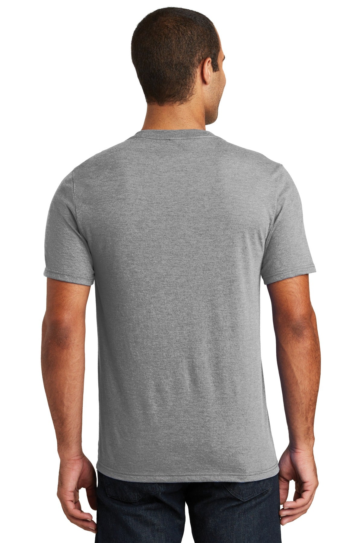 Rear View of Grey Frost District Perfect Tri V-Neck Tee. DT1350 plain