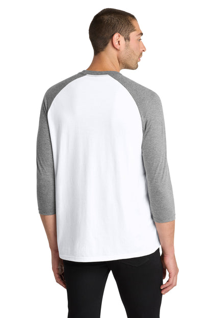 Rear View of Grey Fr/White District Perfect Tri 3/4-Sleeve Raglan. DM136 plain