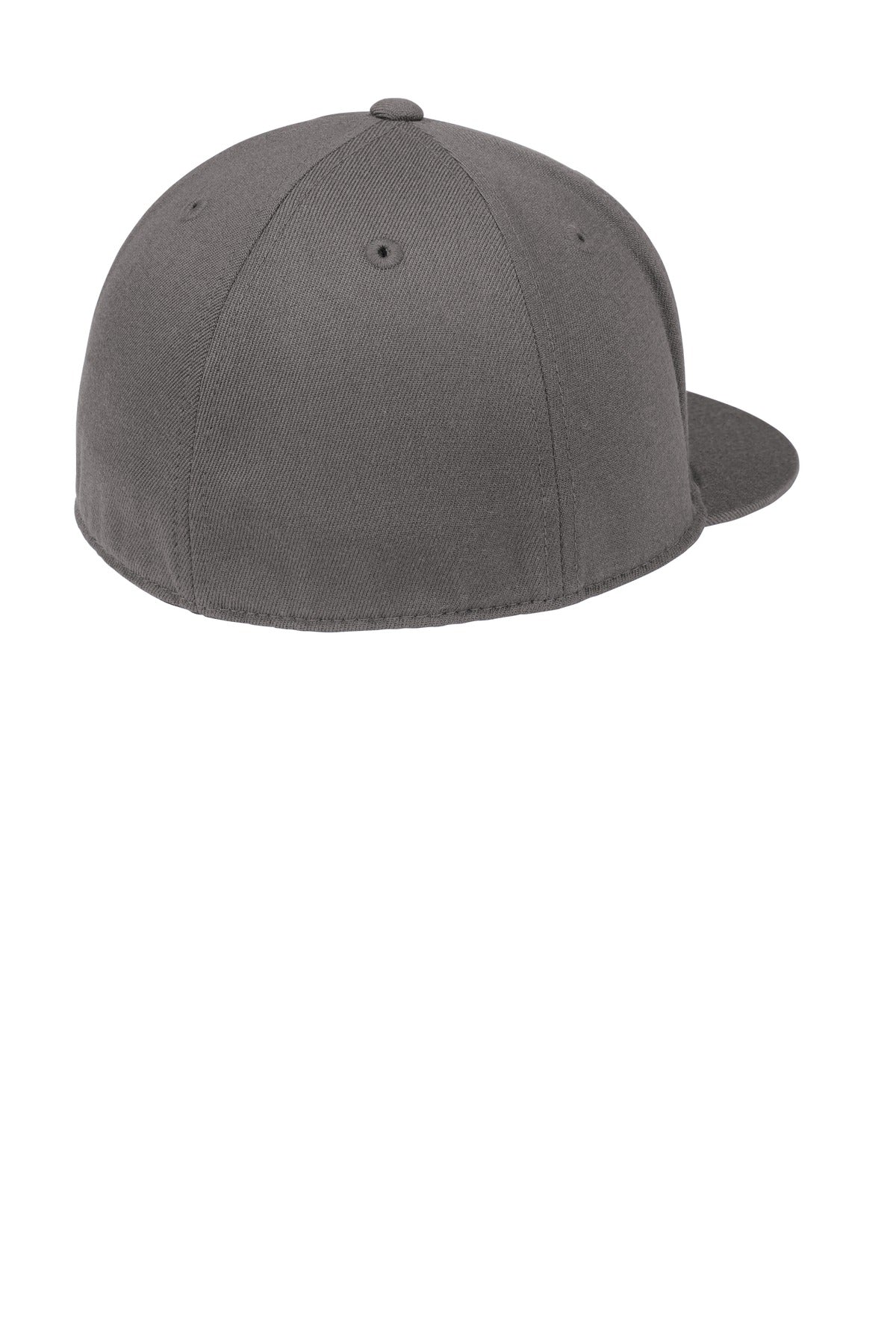 Rear View of Grey Port Authority Flexfit 210 Flat Bill Cap. C808 plain