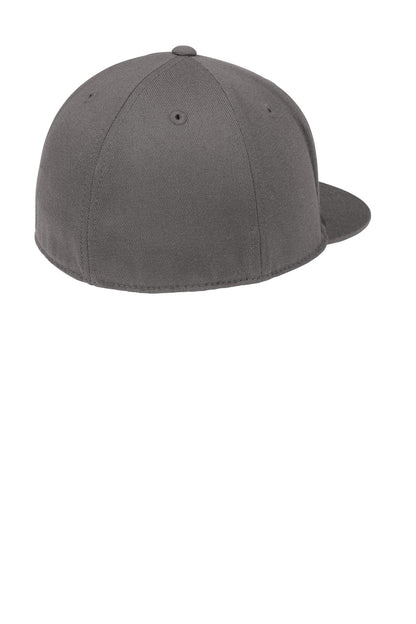Rear View of Grey Port Authority Flexfit 210 Flat Bill Cap. C808 plain