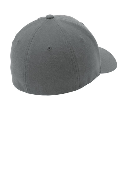 Rear View of Grey Port Authority Flexfit Wool Blend Cap. C928 plain