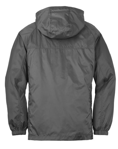 Rear View of Grey Steel Eddie Bauer - Packable Wind Jacket. EB500 plain