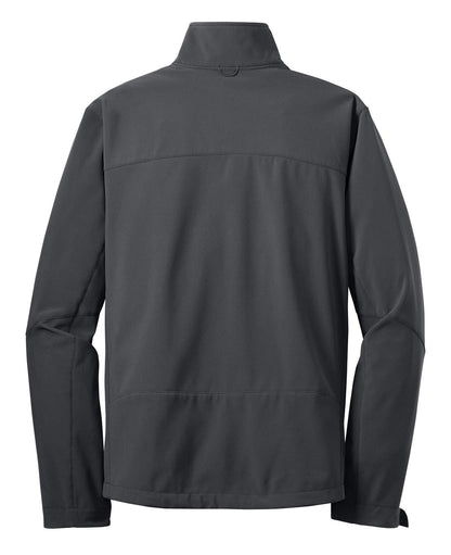 Rear View of Grey Steel Eddie Bauer - Soft Shell Jacket. EB530 plain