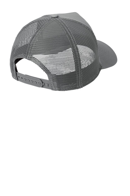 Rear View of Grey/Grey New Era Snapback Trucker Cap. NE205 plain