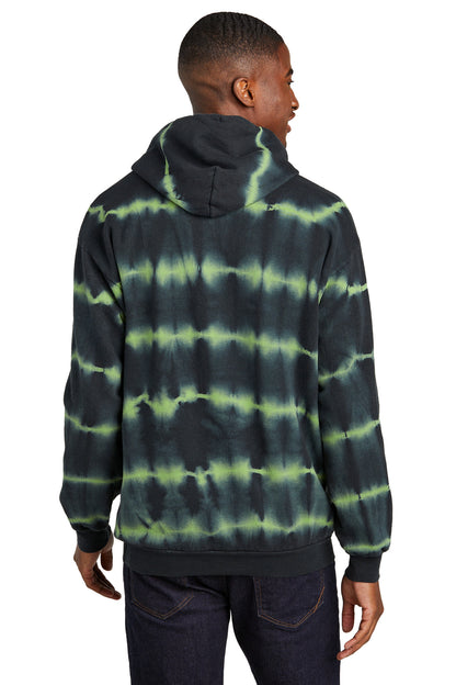 Rear View of GrnTea/Blk Port & Co Allover Stripe Tie-Dye Fleece PC143 plain