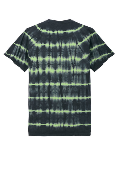 Rear View of GrnTea/Blk Port & Co Allover Stripe Tie-Dye Tee PC142 plain