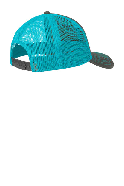 Rear View of GySt/NeBl Port Authority Snapback Trucker Cap. C402 plain