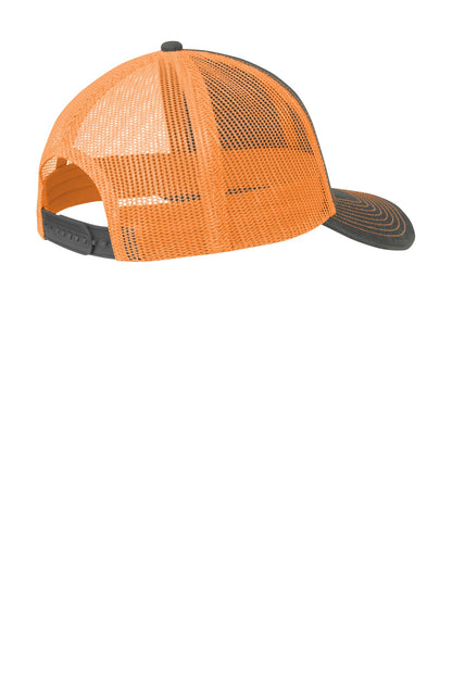 Rear View of GySt/NeOr Port Authority Snapback Trucker Cap. C402 plain