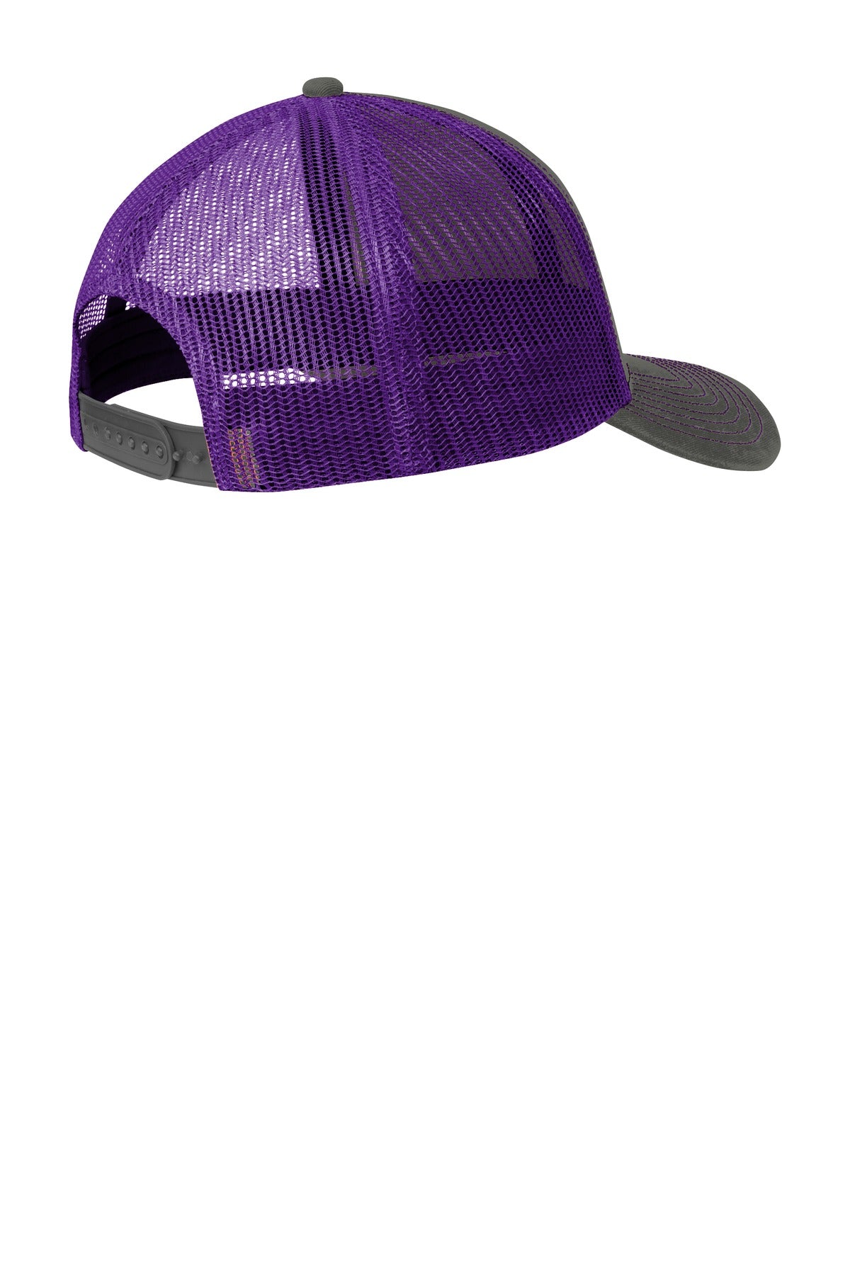 Rear View of GySt/Prpl Port Authority Snapback Trucker Cap. C402 plain