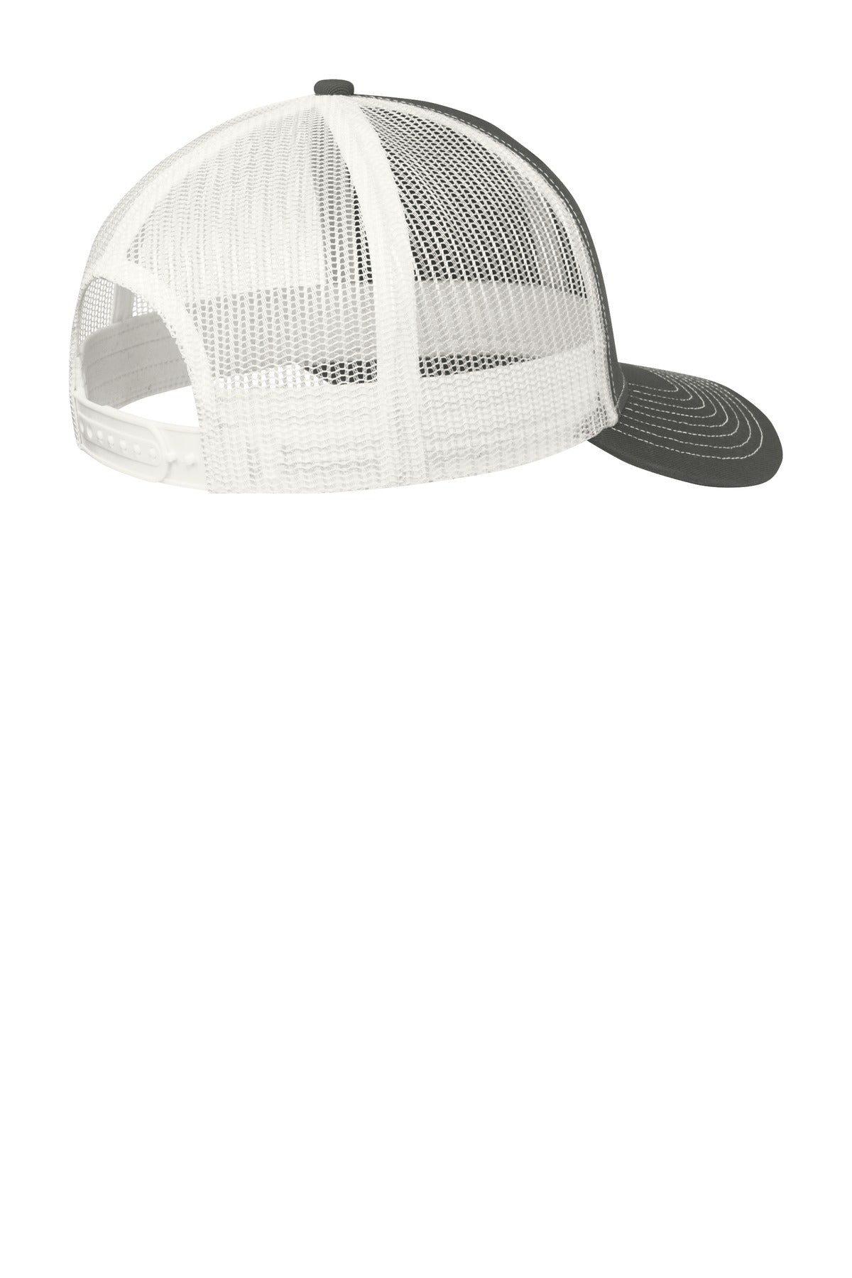 Rear View of GySt/White Port Authority Snapback Trucker Cap. C402 plain