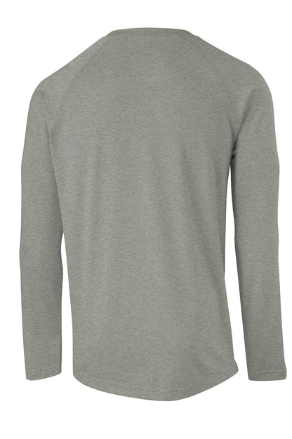 Rear View of Heather Grey Sport-Tek Long Sleeve Ultimate Performance Crew. ST700LS plain