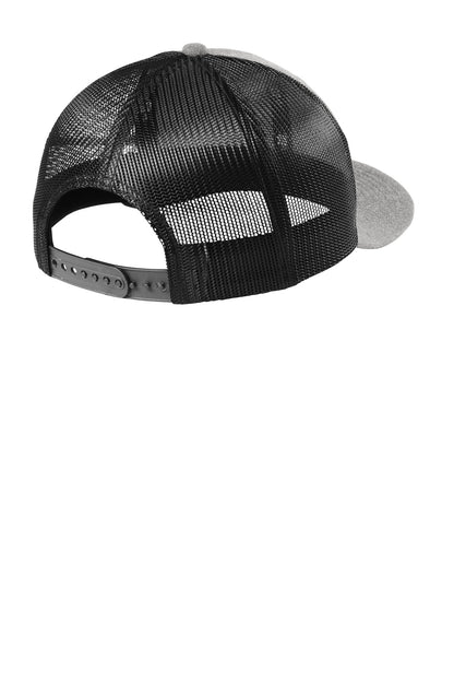 Rear View of Heather Gry/Bk New Era Snapback Low Profile Trucker Cap NE207 plain