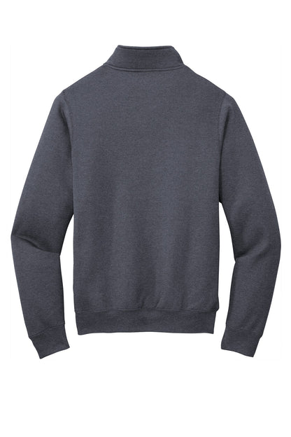 Rear View of Heather Navy Port & Co Core Fleece 1/4-Zip Pullover Sweatshirt PC78Q