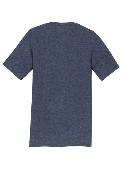 Rear View of Heather Navy Port & Co Fan Favorite Tee. PC450 plain