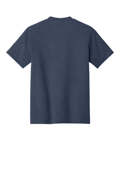 Rear View of Heather Navy Port & Co Fan Favorite Tee. PC450 plain