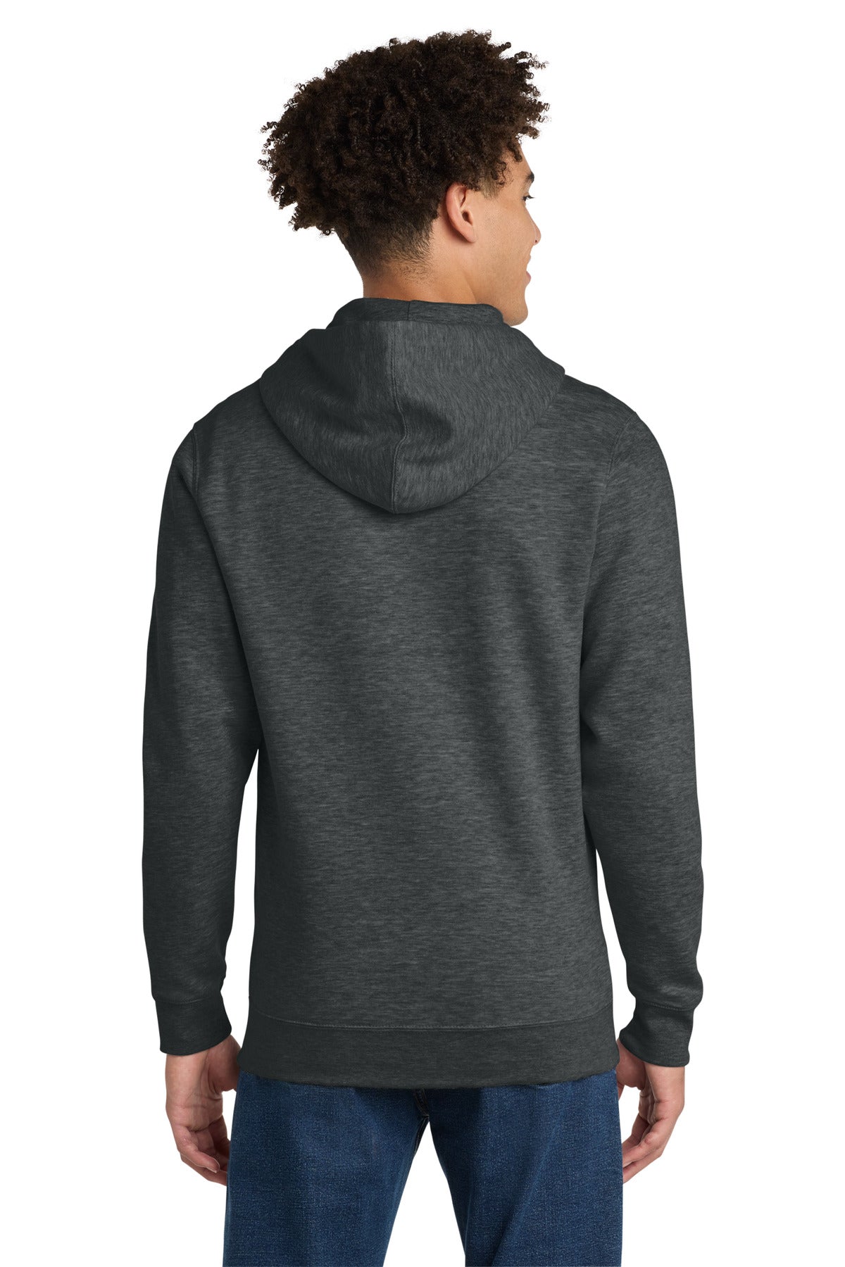 Rear View of Ht Charcoal District V.I.T. Fleece Full-Zip Hoodie DT6102 plain