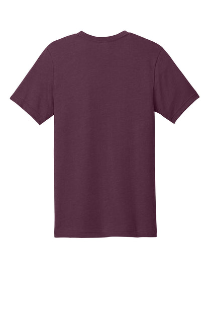 Rear View of Ht Maroon BELLA+CANVAS Unisex Heather CVC Short Sleeve Tee. BC3001CVC plain