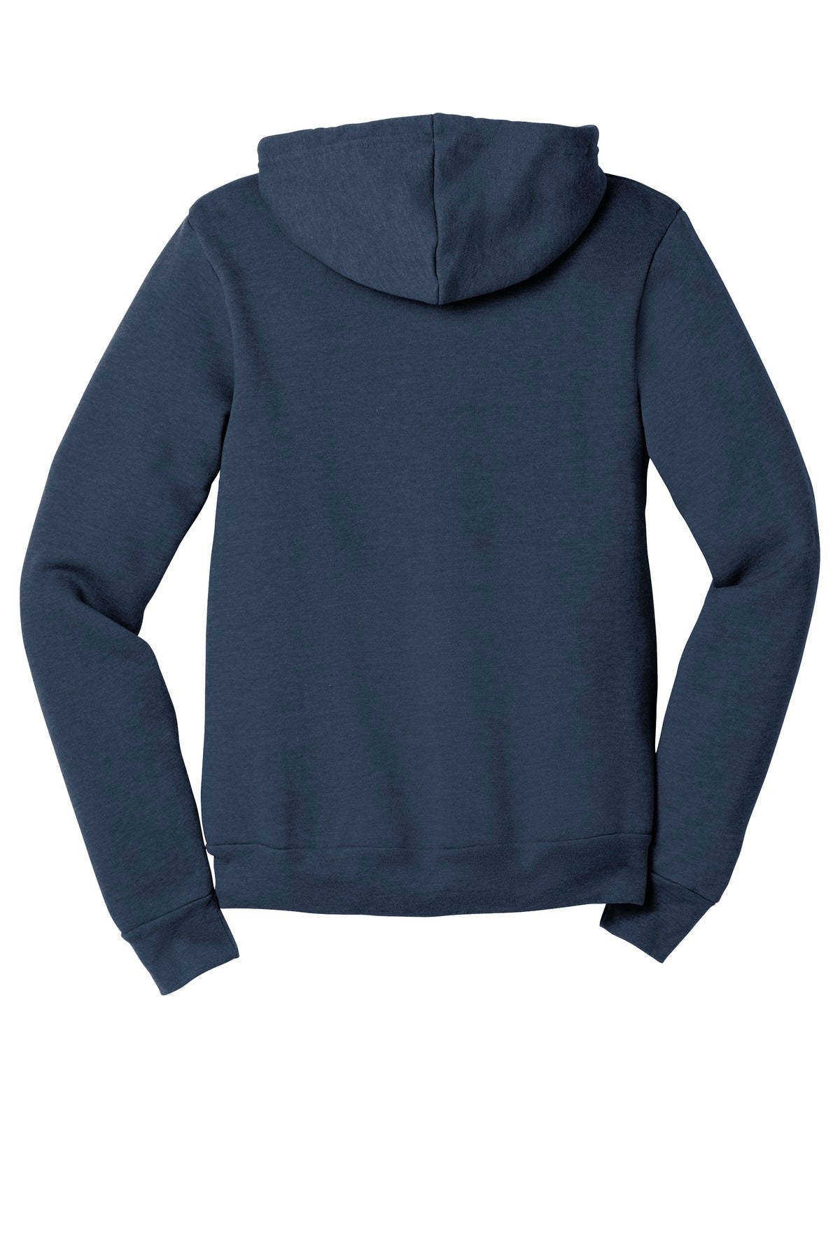 Rear View of Ht Navy BELLA+CANVAS Unisex Sponge Fleece Full-Zip Hoodie. BC3739 plain