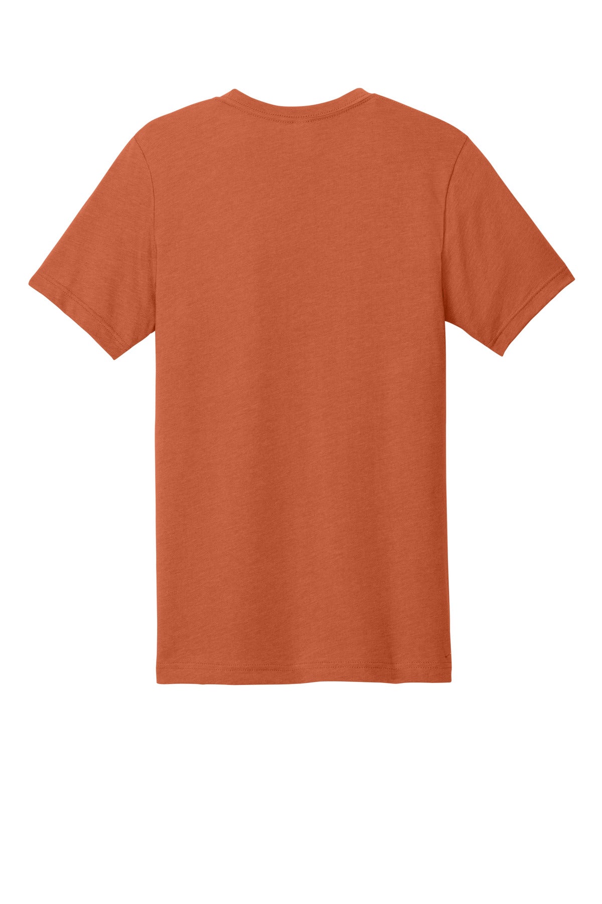 Rear View of Ht Orange BELLA+CANVAS Unisex Heather CVC Short Sleeve Tee. BC3001CVC plain
