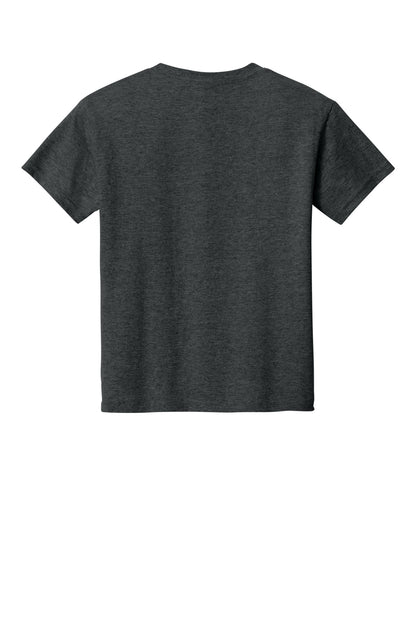 Rear View of HtDkGrey Gildan Youth Light Cotton Tee 3000B plain