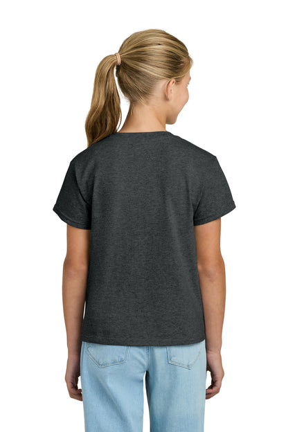 Rear View of HtDkGrey Gildan Youth Light Cotton Tee 3000B plain