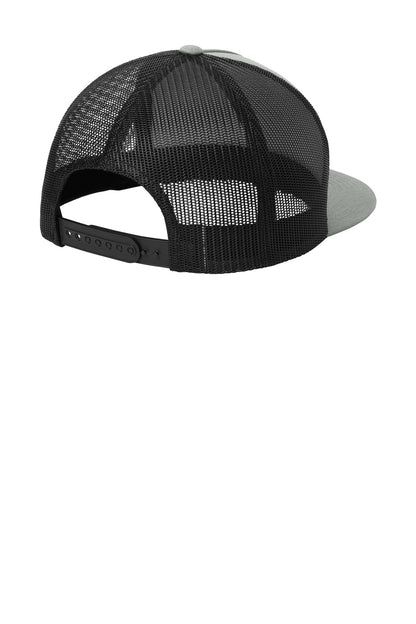 Rear View of HtGrey/Blk Sport-Tek YP Classics 5-Panel Classic Trucker Mesh Back Cap. STC38 plain