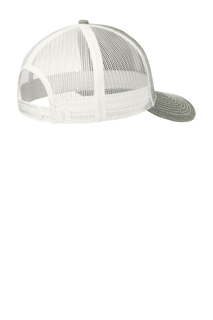 Rear View of HtGy/White Port Authority Snapback Trucker Cap. C402 plain