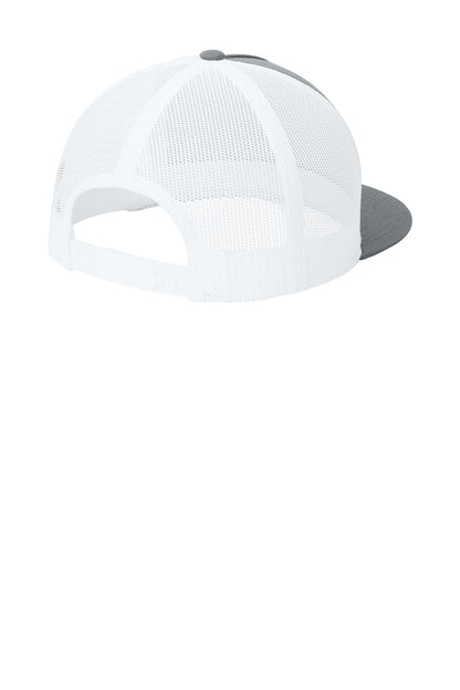 Rear View of HtGy/White Sport-Tek YP Classics 5-Panel Classic Trucker Mesh Back Cap. STC38