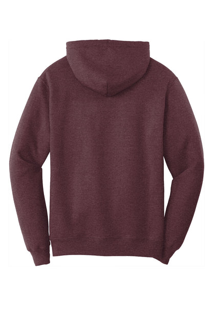Rear View of Hthr Ath Marn Port & Co Core Fleece Pullover Hooded Sweatshirt. PC78H plain