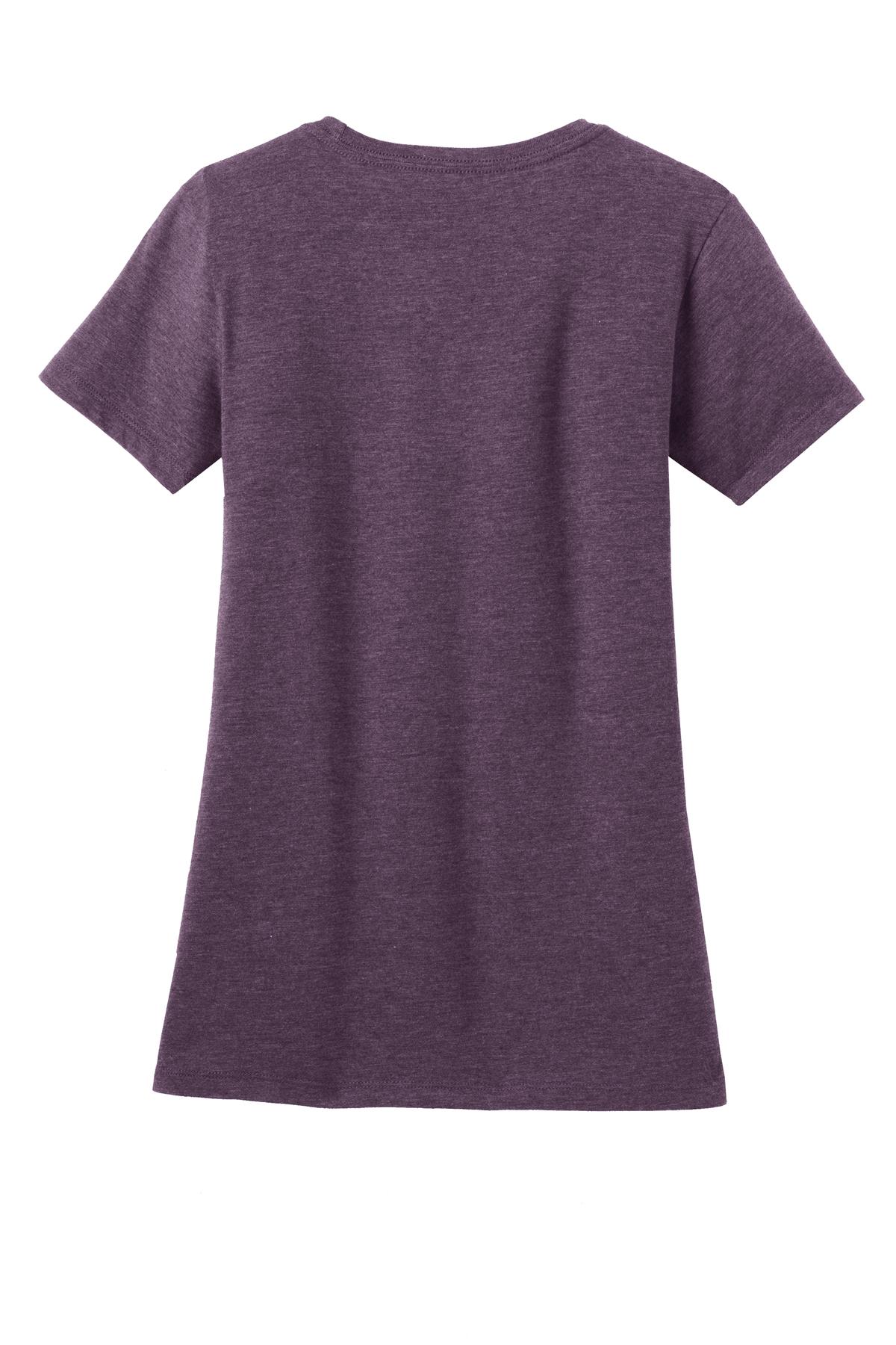 Rear View of Hthr Eggplant District Women's Perfect Blend CVC Tee. DM108L plain