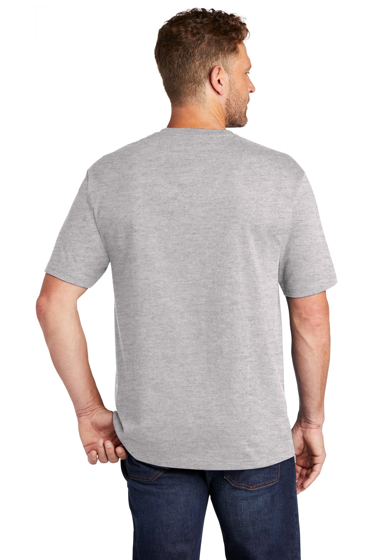Rear View of Hthr Grey CornerStone Workwear Pocket Tee CS430 plain