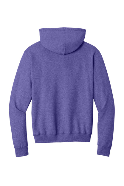 Rear View of Hthr Purple Port & Co Core Fleece Pullover Hooded Sweatshirt. PC78H plain
