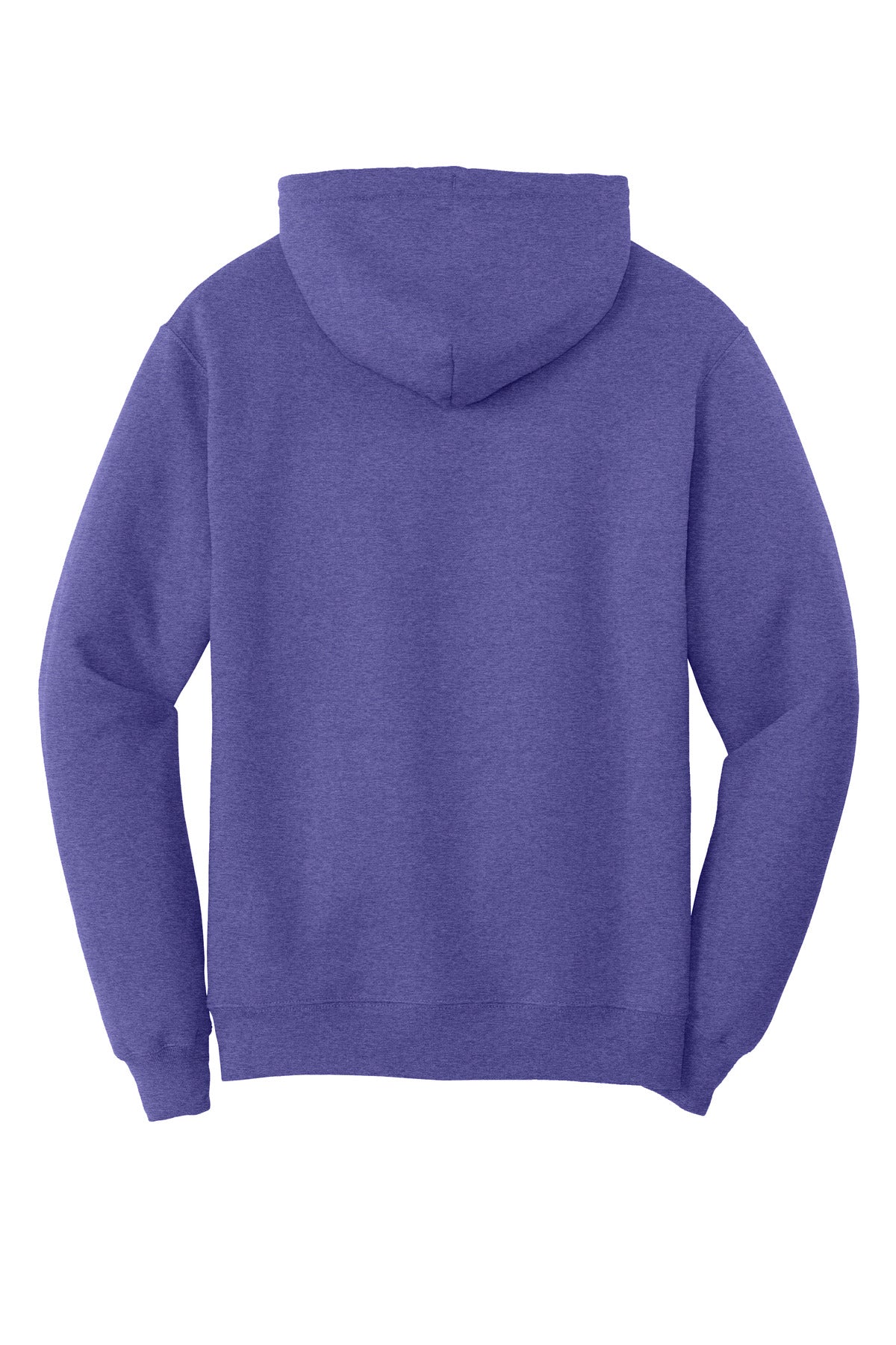 Rear View of Hthr Purple Port & Co Core Fleece Pullover Hooded Sweatshirt. PC78H