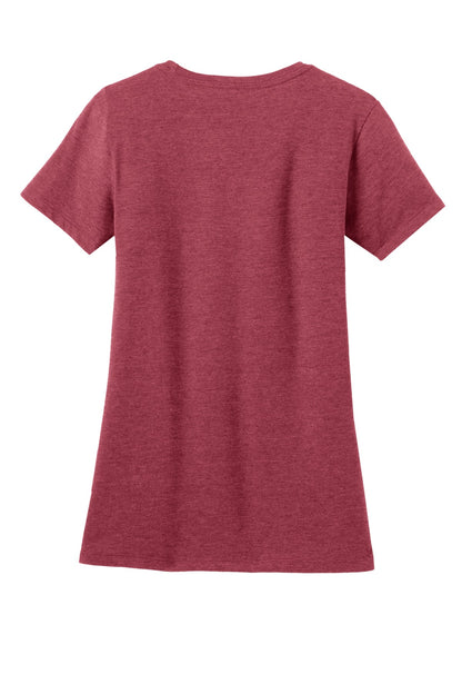 Rear View of Hthr Red District Women's Perfect Blend CVC Tee. DM108L plain