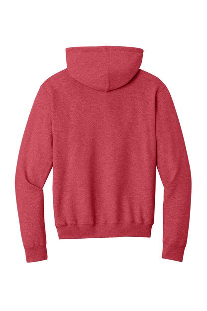 Rear View of Hthr Red Port & Co Core Fleece Pullover Hooded Sweatshirt. PC78H plain