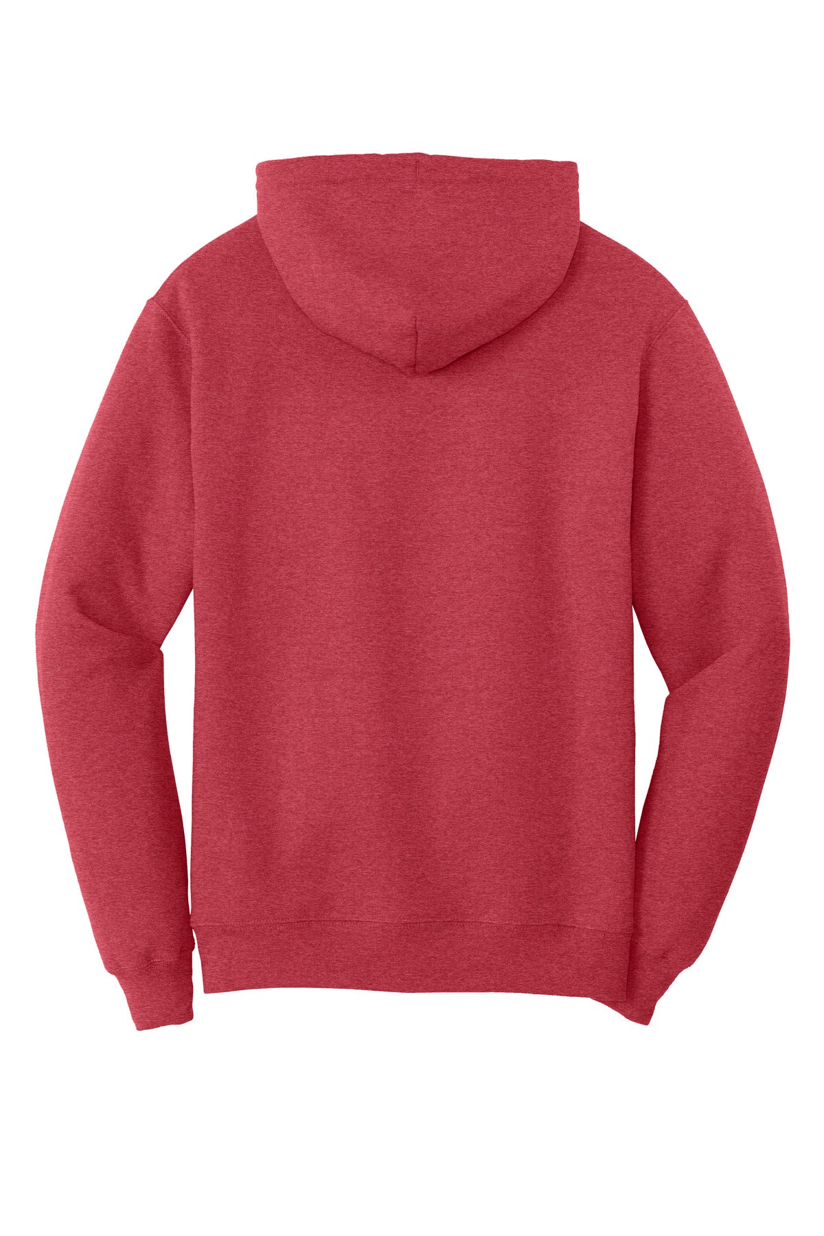 Rear View of Hthr Red Port & Co Core Fleece Pullover Hooded Sweatshirt. PC78H