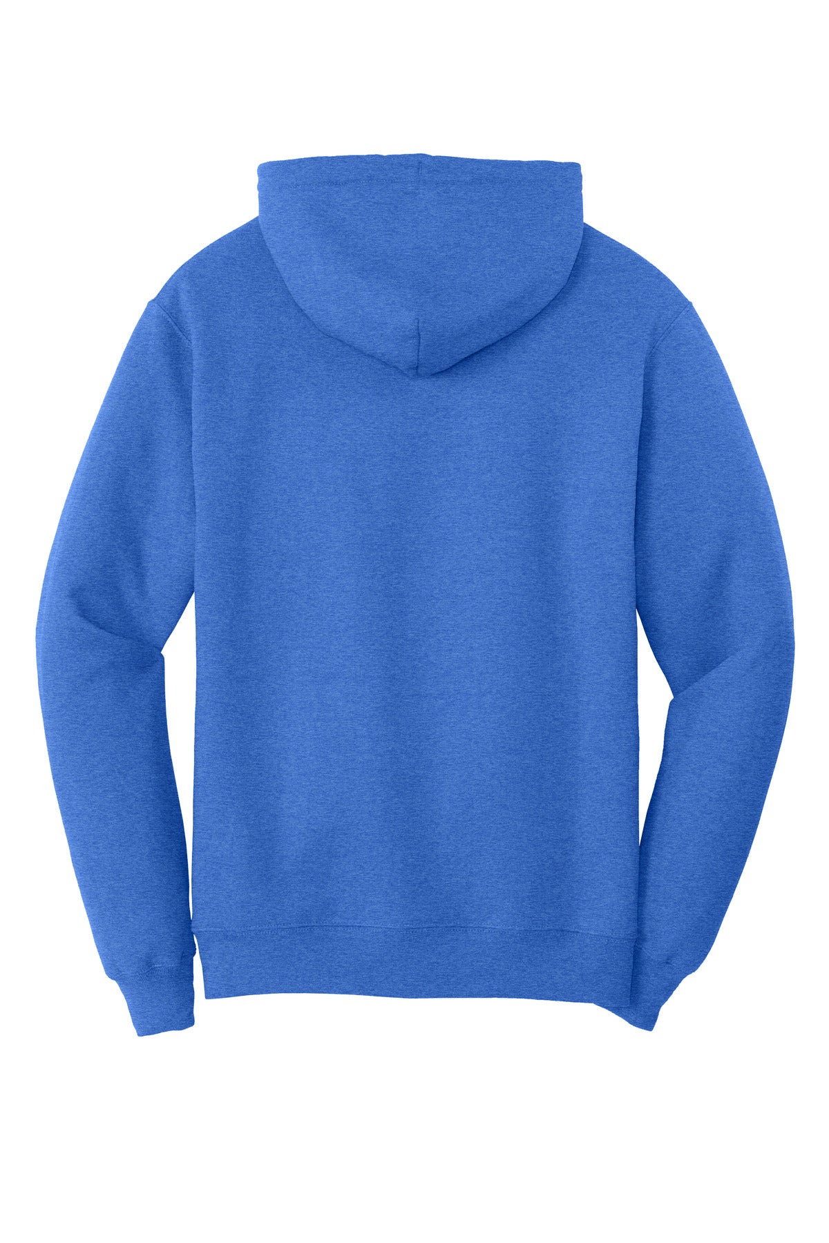 Rear View of Hthr Royal Port & Co Core Fleece Pullover Hooded Sweatshirt. PC78H