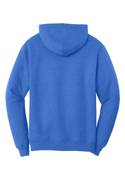 Rear View of Hthr Royal Port & Co Core Fleece Pullover Hooded Sweatshirt. PC78H