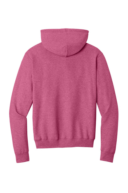 Rear View of Hthr Sangria Port & Co Core Fleece Pullover Hooded Sweatshirt. PC78H plain