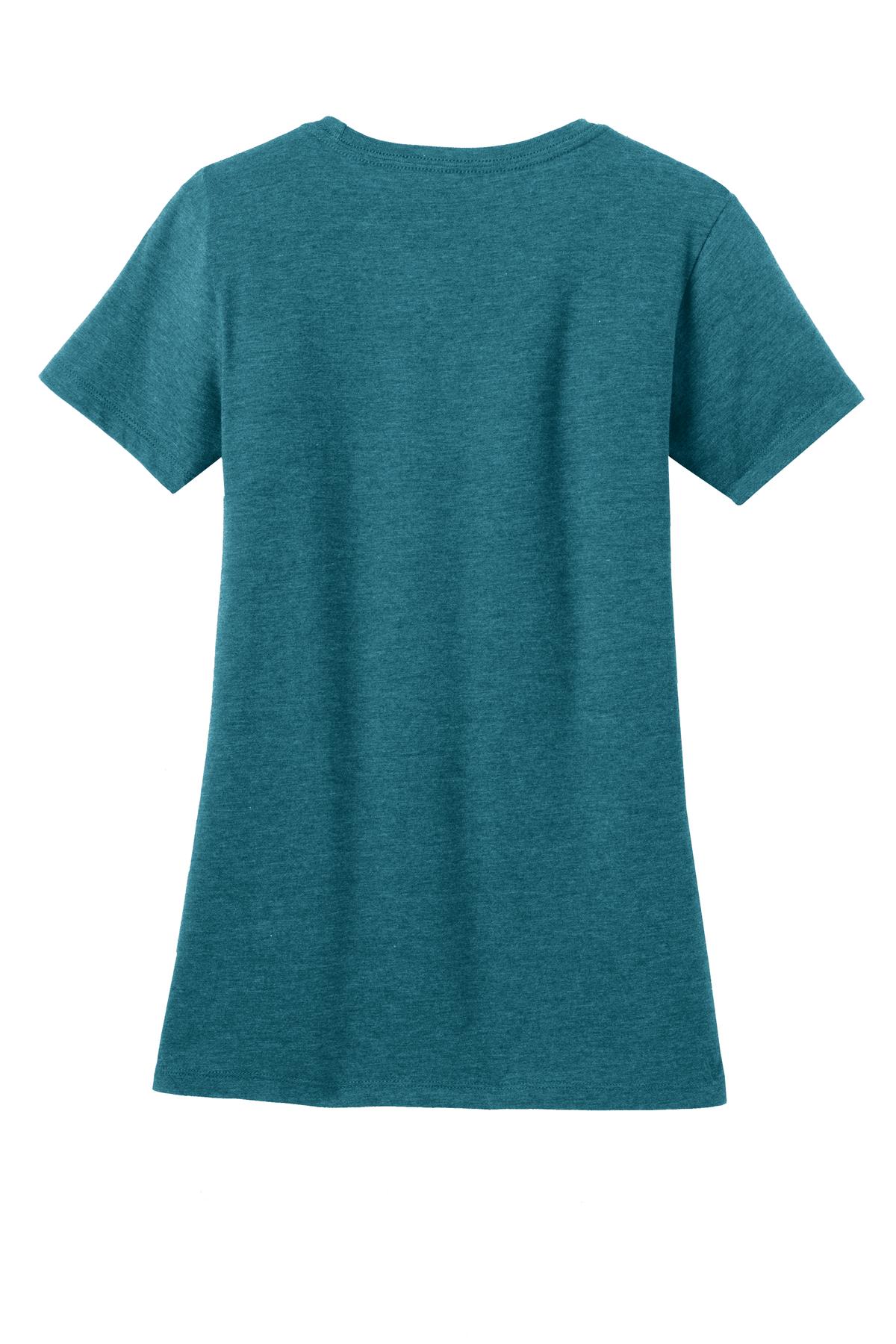 Rear View of Hthr Teal District Women's Perfect Blend CVC Tee. DM108L plain
